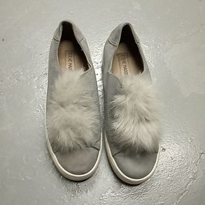 Steve Madden gray puffball platform